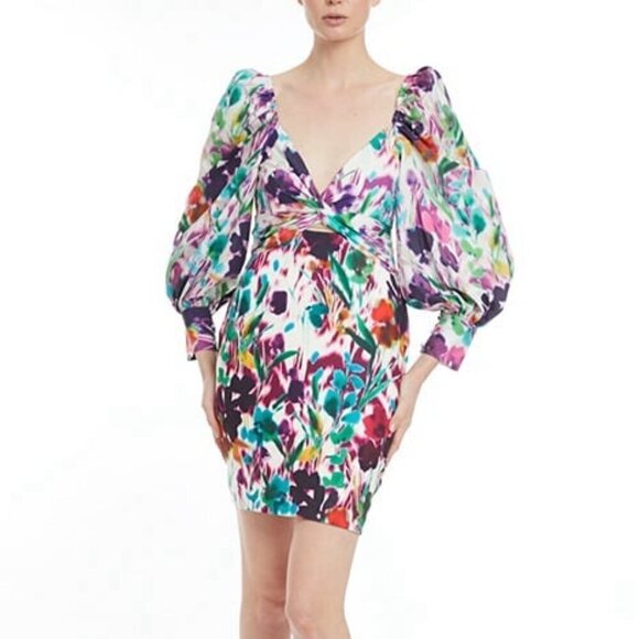 One 33 Social by Badgley Mischka Printed Twist-Front Cutout Stretch Jersey Dress